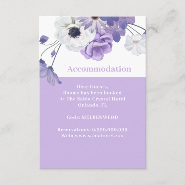 Carte de logement pour Mariage Floral violet (Devant)