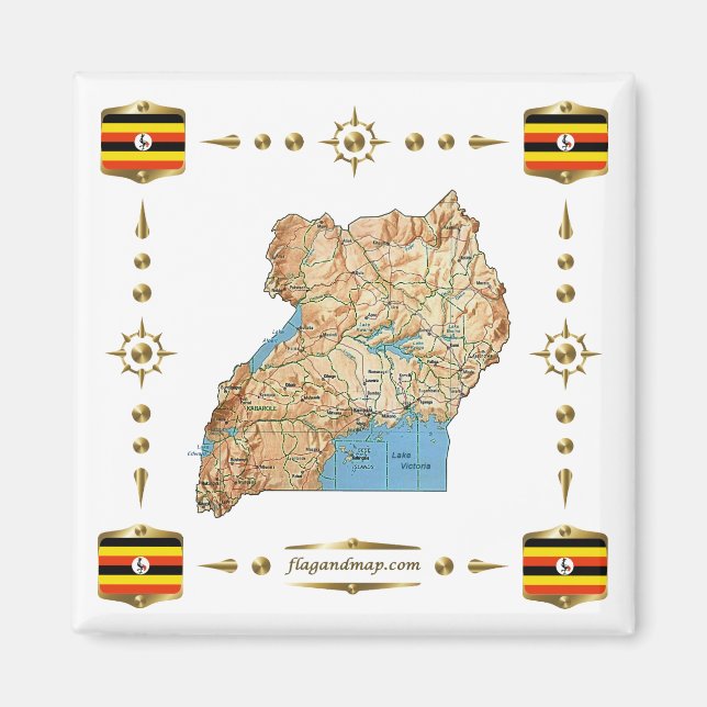 Carte de l'Ouganda + Magnet des drapeaux (Devant)