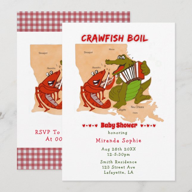 Carte de Louisiane Invitation à une Baby Shower Éc (Devant / Derrière)