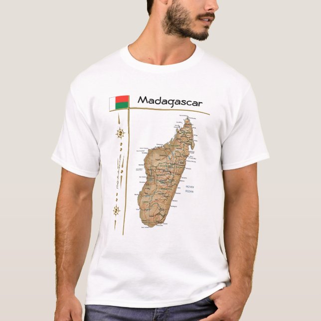 Carte de Madagascar + Drapeau + Titre T-shirt (Devant)
