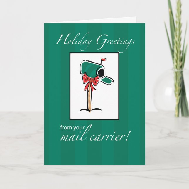 Carte De Mailman Holiday Greys, Green Mailbox (Devant)