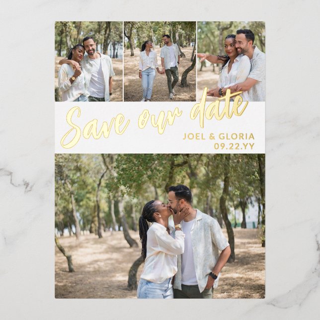 Carte de Mariage 4 Photos Enregistrez Notre Date (Recto)