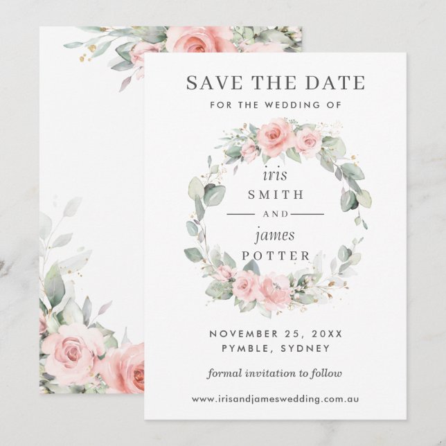 Carte de mariage à conserver de florale rose paste (Devant / Derrière)