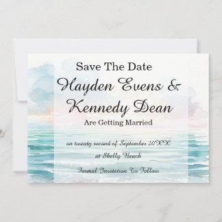Carte de mariage à la plage "Save the Date" | aqua