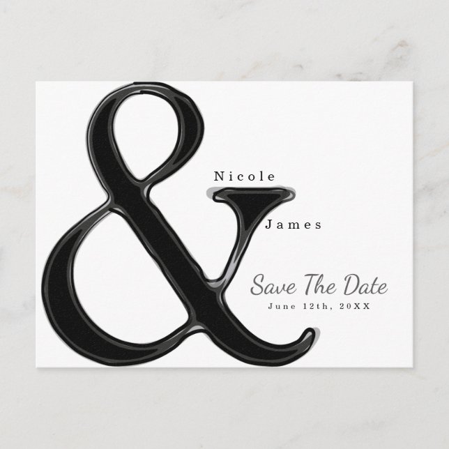 Carte de mariage à l'encre noire et blanche avec e (Devant)
