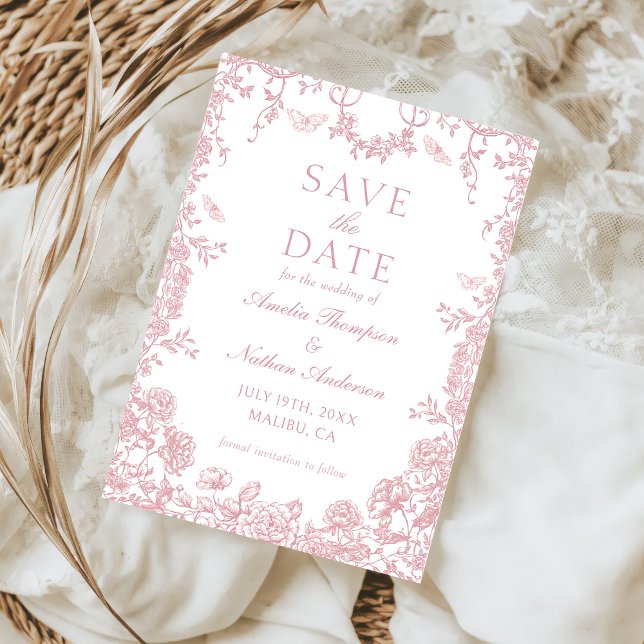 Carte de mariage à motif floral rose chinoiserie p (Créateur téléchargé)