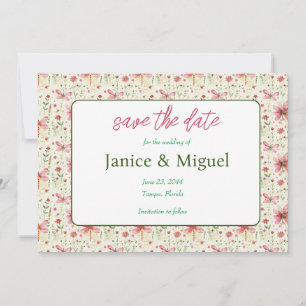 Carte de mariage à plat Floral Libellule Enregistr