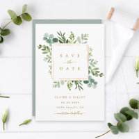 Carte de mariage à save the date en or botanique e