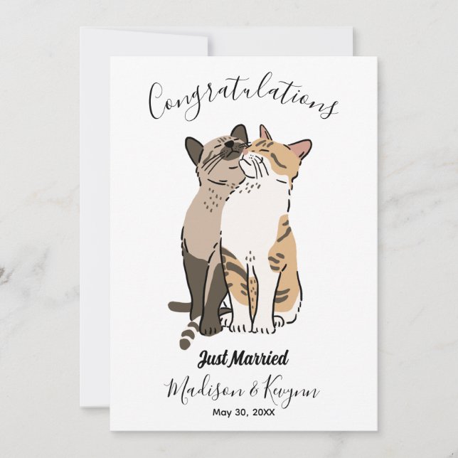 Carte de mariage avec des chats mignons (Devant)