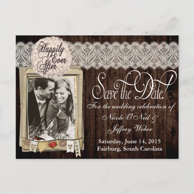 Carte de mariage avec photo rustique de campagne p (Devant)