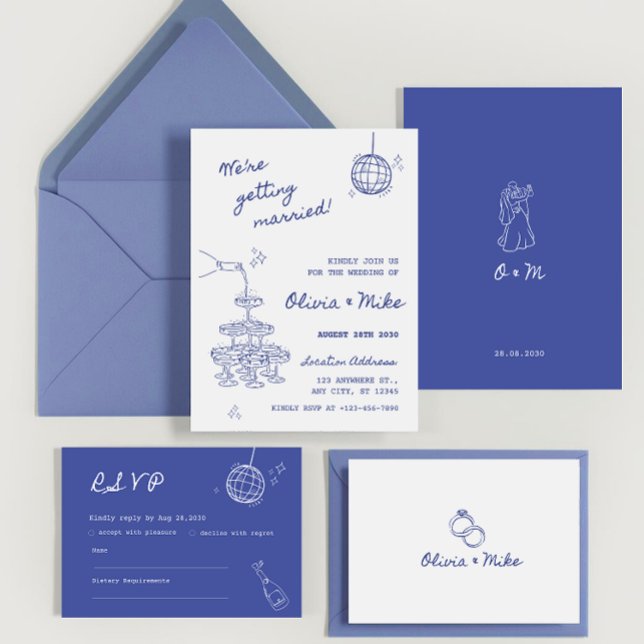 Carte de mariage avec tour de champagne dessinée à (Créateur téléchargé)