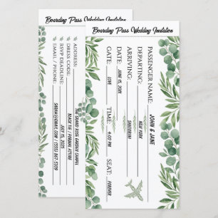 Carte de mariage Billet d'embarquement de verdure