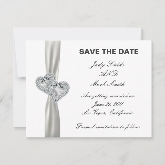 Carte de Mariage Blanc Hearts Enregistrer la Date (Devant)