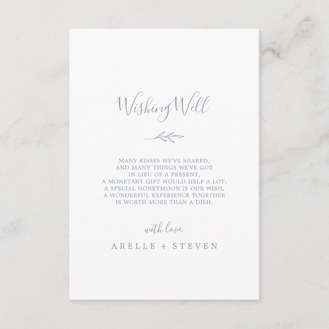 Carte de Mariage bleu dusty à feuilles minimes (Devant)