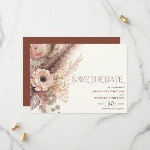 Carte de mariage Boho avec herbe des Pampas à cons