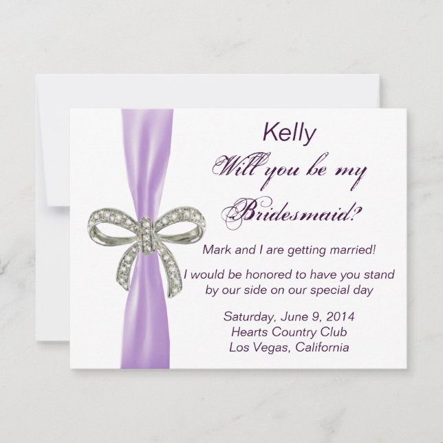 Carte de Mariage Bridesmaid de Bow Diamond Violet (Devant)