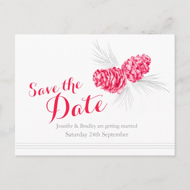 Carte de mariage cônes de pin rouge pour sauvegard (Devant)