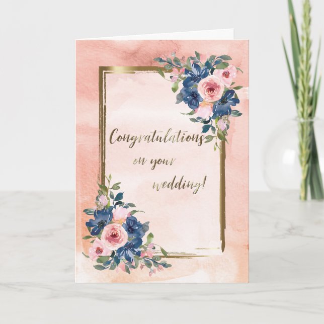 Carte de Mariage couleur marine et bleu (Devant)