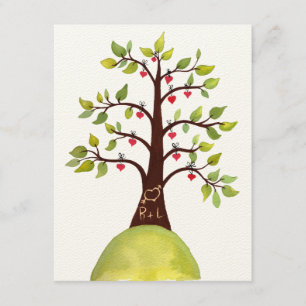 Carte de mariage d'arbre de monogramme de vert de
