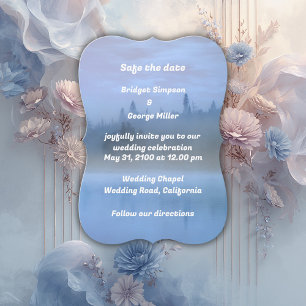 carte de mariage d'arbre de paysage bleu moderne