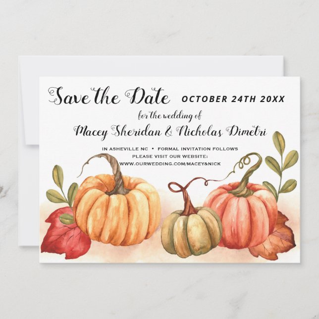 Carte de mariage d'automne citrouilles Save the Da (Devant)