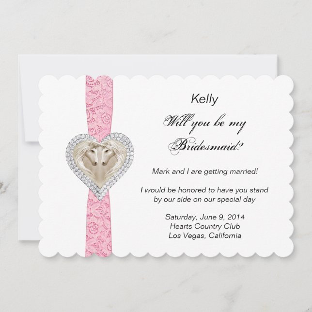 Carte de Mariage de la dentelle rose Unicorn (Devant)