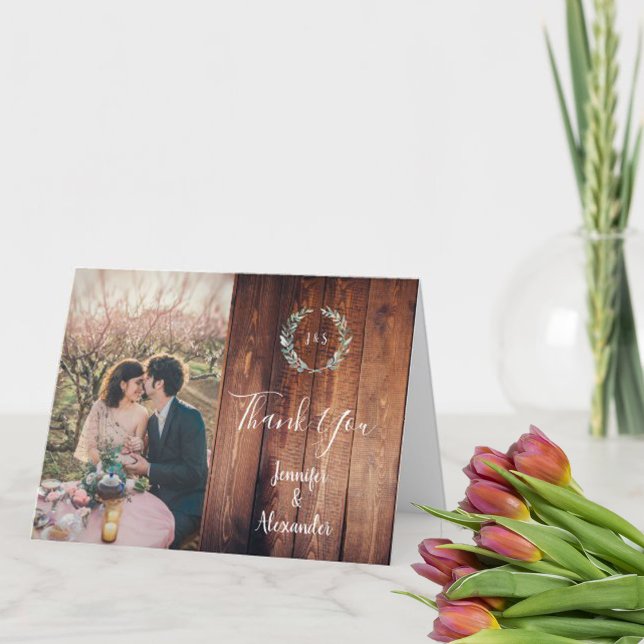 Carte de mariage de Merci feuille rustique (Créateur téléchargé)