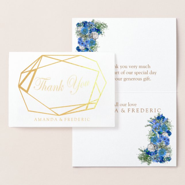 Carte de Mariage de MERCI Fleur Bleu Géométrique F (Affichage)