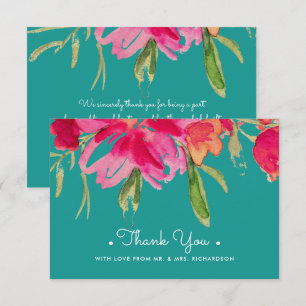 Carte de Mariage de Merci Floral Fuchsia Turquoise