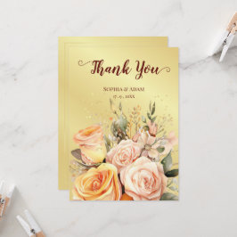 Carte de Mariage de Merci Floral Rustique Golden