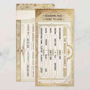 Carte de mariage de passe d'embarquement Art Déco