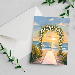 Carte de mariage de plage à arche florale aquarell