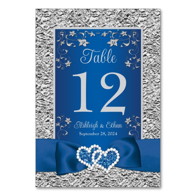 Carte de Mariage de table Blue, Grey Love Hearts (Par défaut)