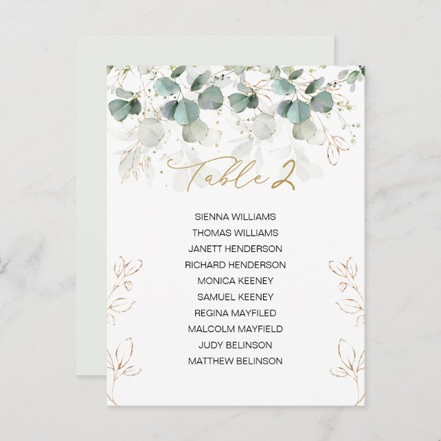 Carte de Mariage de table Eucalyptus (Devant / Derrière)