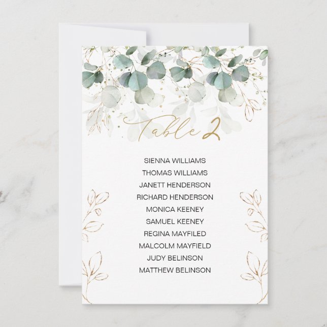 Carte de Mariage de table Eucalyptus (Devant)