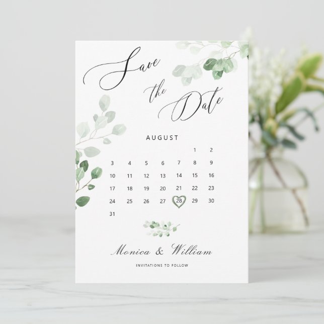 Carte de mariage de verdure botanique Save The Dat (Debout devant)