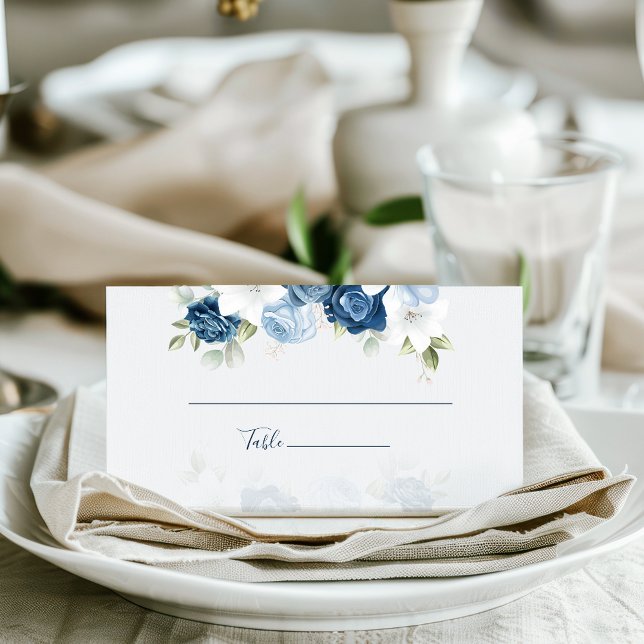 Carte de Mariage Dusty Blue Floral Eucalyptus (Dusty Blue Floral Wedding Table Place Card)
