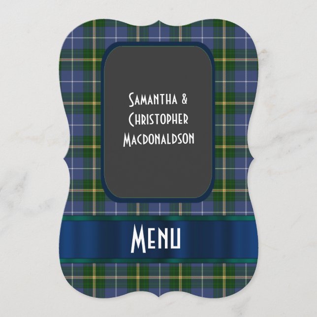 Carte de mariage écossais bleu et vert (Devant)