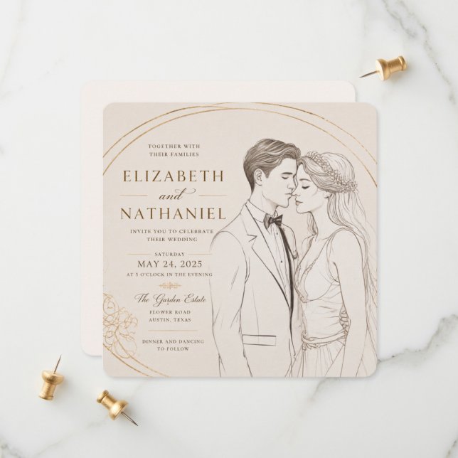 Carte de mariage éditable et imprimable (Devant/Arrière en situation)