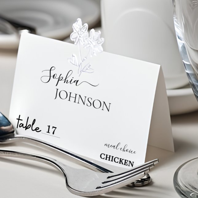 Carte De Mariage Élégante Et Minimale Avec Choix D (Stylish Minimal Wedding Place Card With Meal Choice)