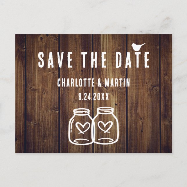 Carte de mariage en bois rustique pour annoncer la (Devant)