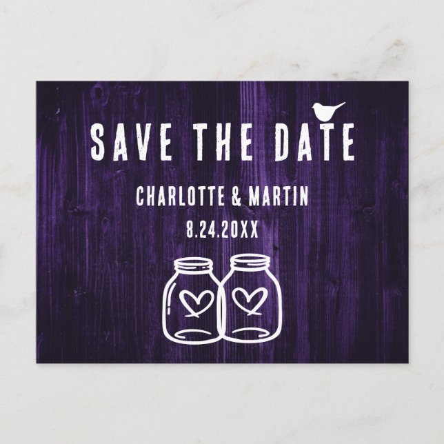 Carte de mariage en bois violet rustique pour anno (Devant)