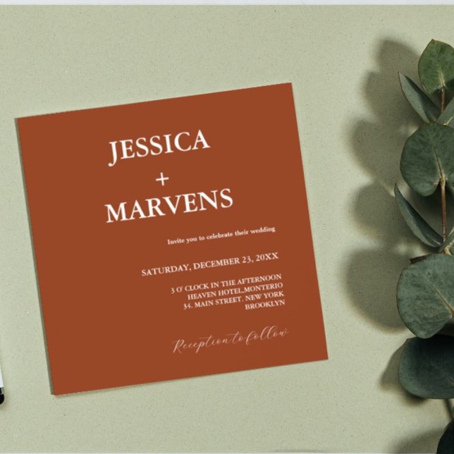Carte de mariage en terre cuite orange brûlée roui (Créateur téléchargé)