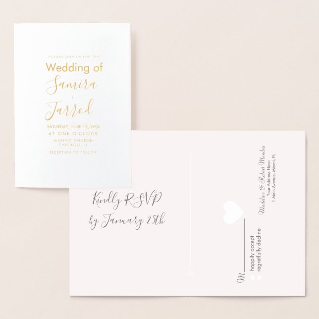 Carte de mariage et RSVP or minimal coeur (Affichage)