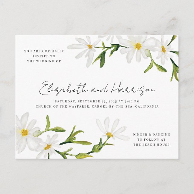 Carte de mariage Fleur de marguerite aquarelle (Devant)