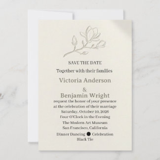 Carte de Mariage Fleurie Magnolia en Relief 'Save 