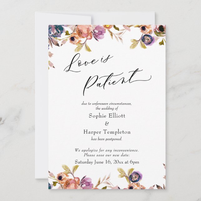 Carte de mariage floral ajourné 'L'amour est patie (Devant)