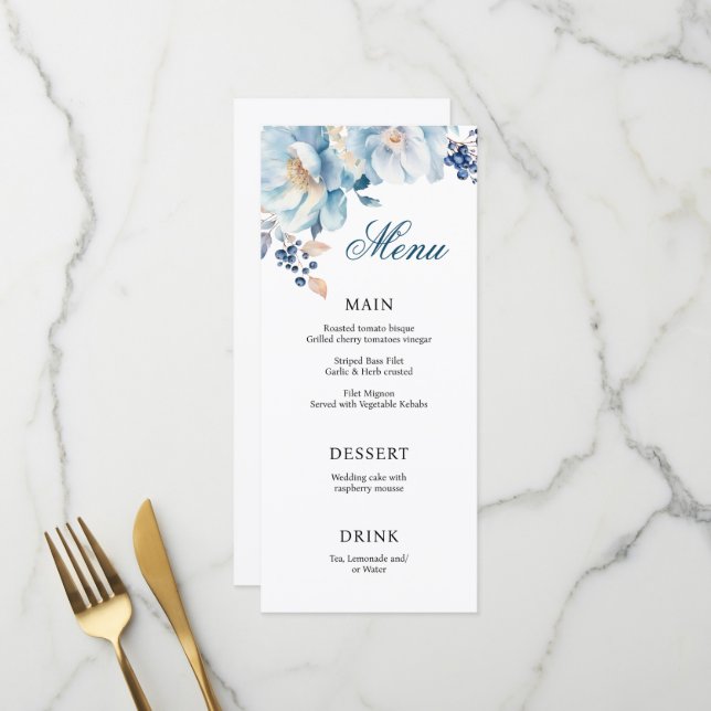 Carte de mariage floral bleu aquarelle (Devant/Arrière en situation)