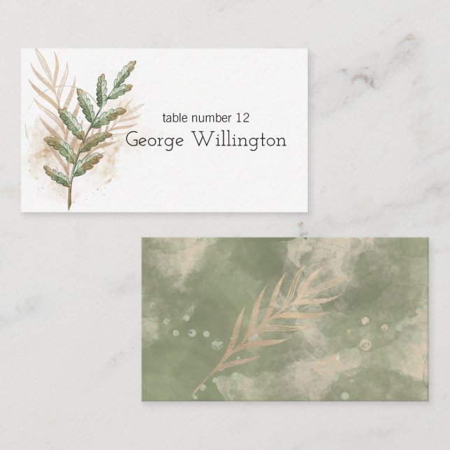 Carte de Mariage Floral Verte Gold Sage (Devant / Derrière)