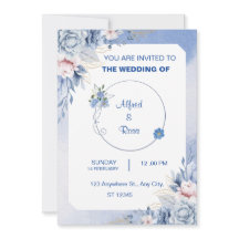 Carte de mariage florale bleue et blanche douce